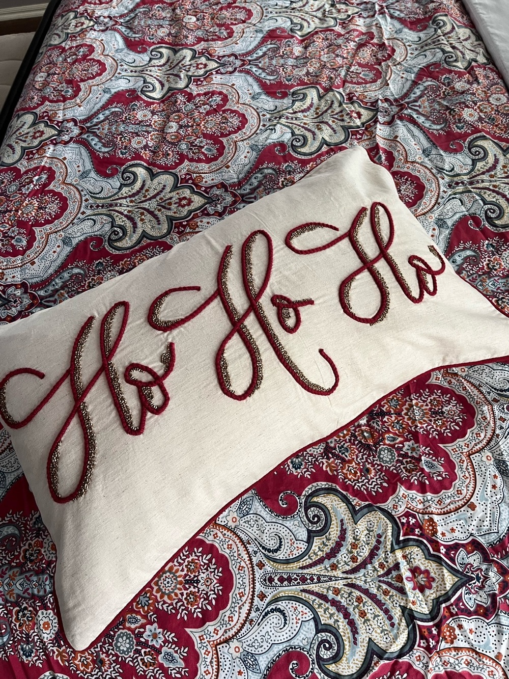 Pottery Barn Ho Ho Ho Embroidered Holiday Pillow Cover 16 x 26